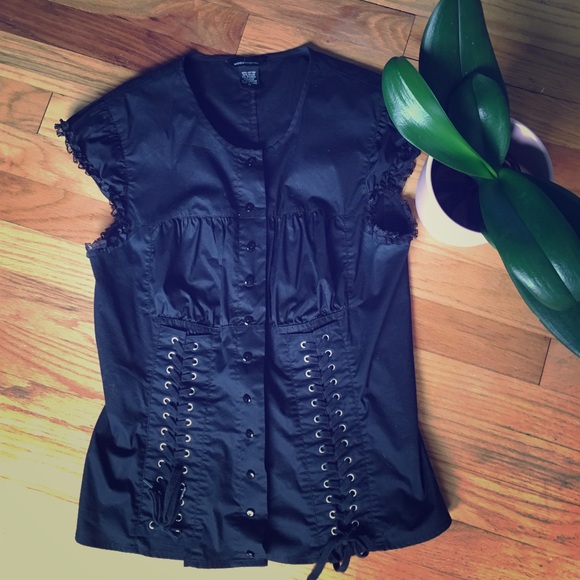 Moda International Tops - Moda International Button and Lace Up Top